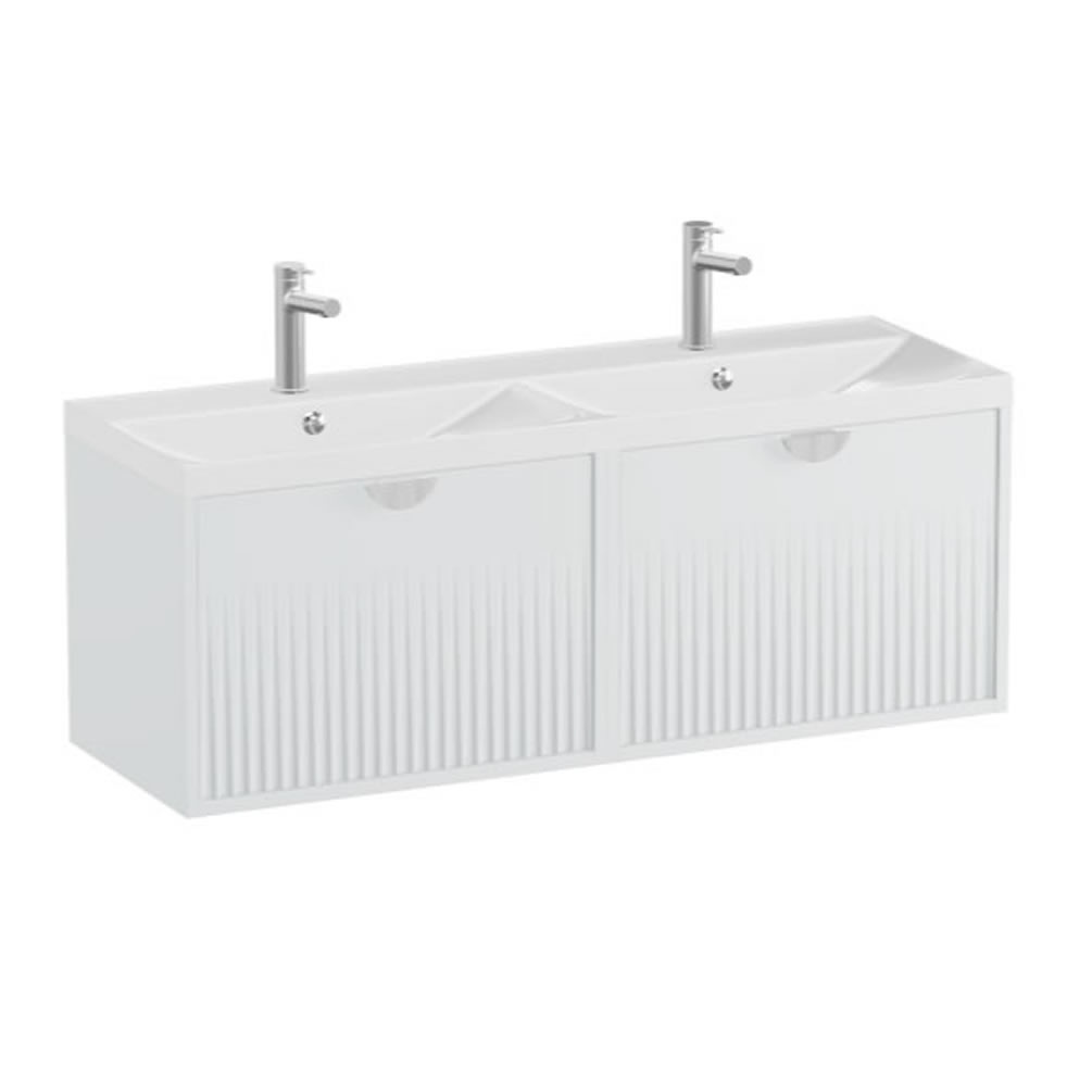 Vado Safari Fluted 1200mm Arctic White Wall Hung Vanity Unit & Gloss White Basin